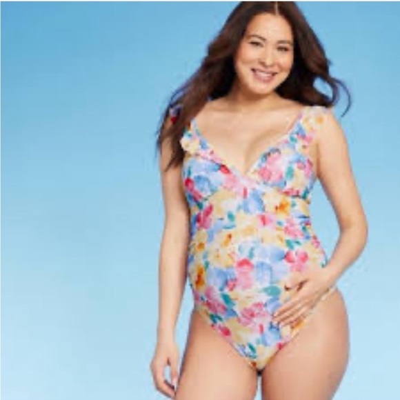 Ruffle Flounce Sleeve Maternity One Piece Swimsuit Isabel by Ingrid & Isabel M - Picture 1 of 6